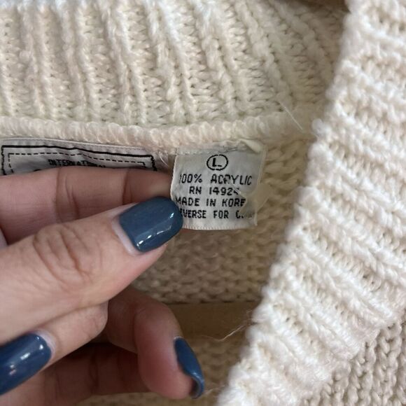 Vintage Ivory Henley Sweater Button International Outlook Large Preppy Minimal* - Picture 10 of 11